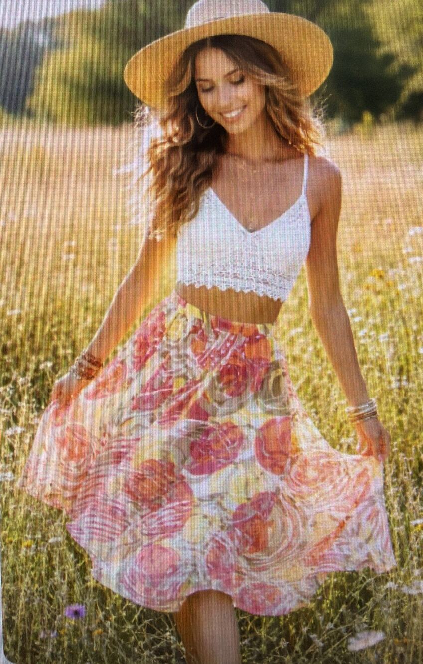Chico's 1 Skirt medium 8 10 Floral Maxi Long Cotton bohemian cottagecore fairy